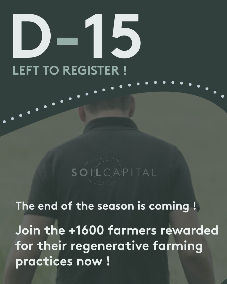⏳ 15 days left to join Soil Capital’s programme!

The countdown has begun! By joining the Soil Capital programme you can grow your income from your regenerative and sustainable farming practices - as simple as that! 

#RegenerativeAg #SoilCapital #Farmers #UKFarming