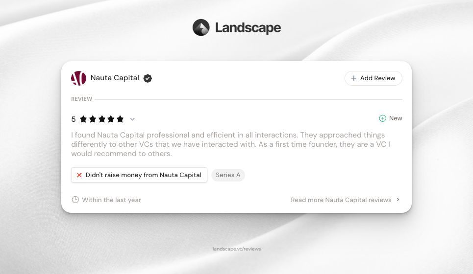 Recent review for <a href="/NautaCapital/">Nauta</a> 🗣️

For first-time founders, having a VC that adds value beyond capital is game-changing. 

Support founders by leaving helpful reviews at buff.ly/3wuVVN3 to help navigate through vc fundraising. 🤝