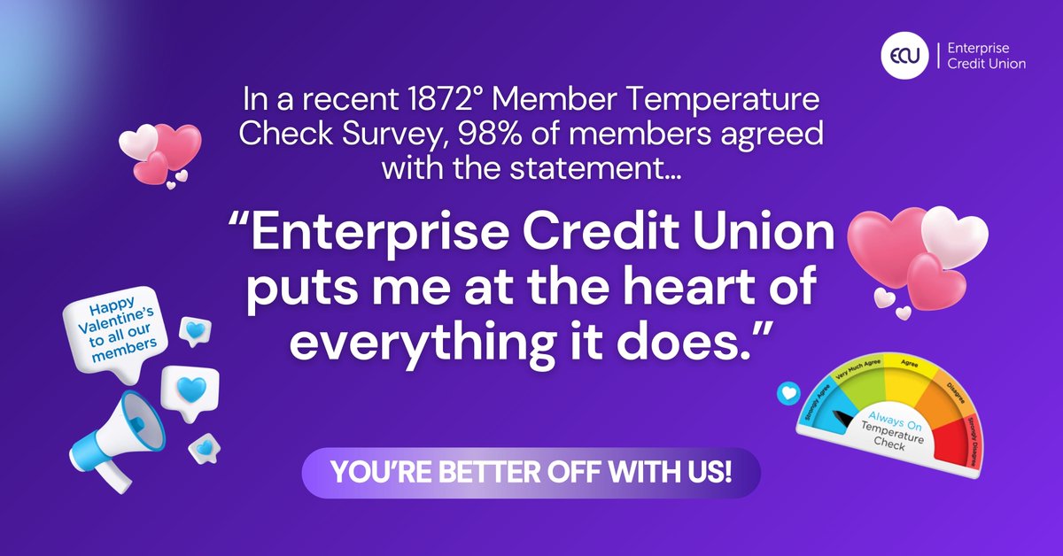 Happy Valentine's Day to every ECU member... 💘

💜 And what better statistic to share on the day of love?! It's true; we put YOU at the heart of everything we do. 

You'll always be better off with us!
