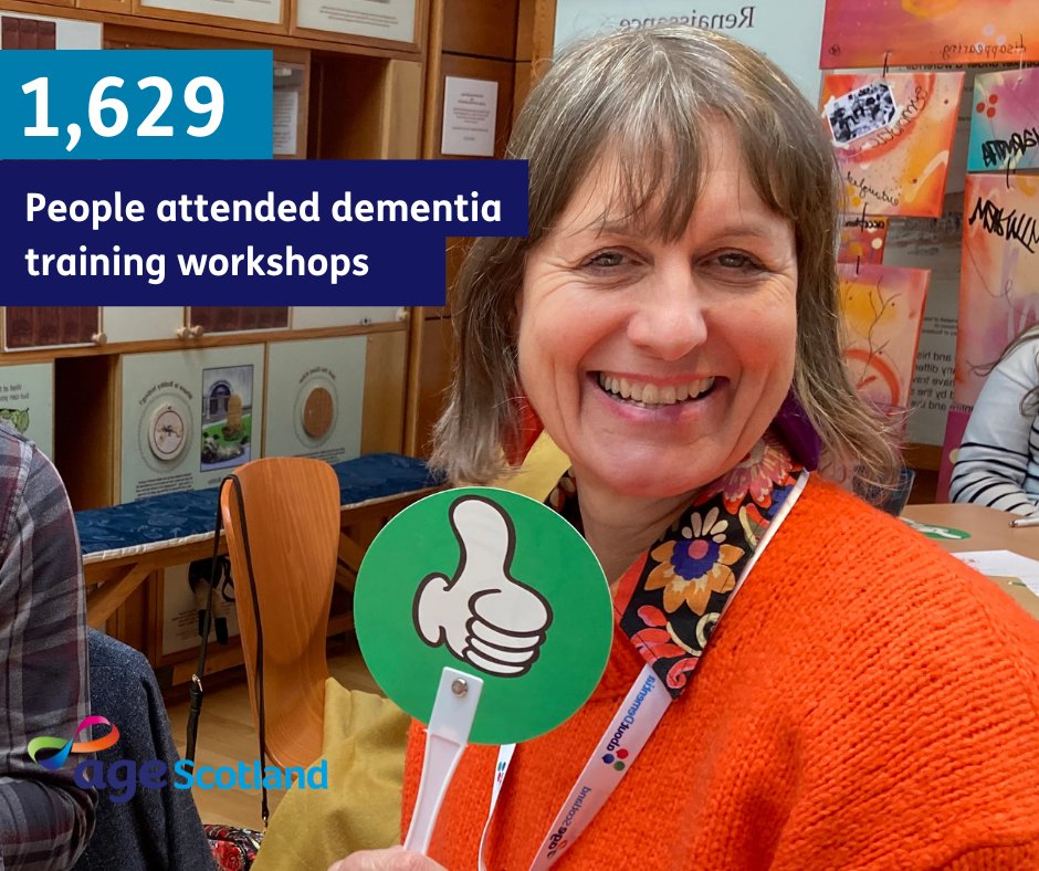 Age Scotland’s 2024 Impact Report shows big progress in dementia support!💙

✅ 147 DFC's across all 32 local authorities
✅ £304,268 in grants to 29 groups &amp; individuals
✅ 1,629 attendees at 179 training events

Read the full report 👇agescotland.org.uk/our-impact/imp…