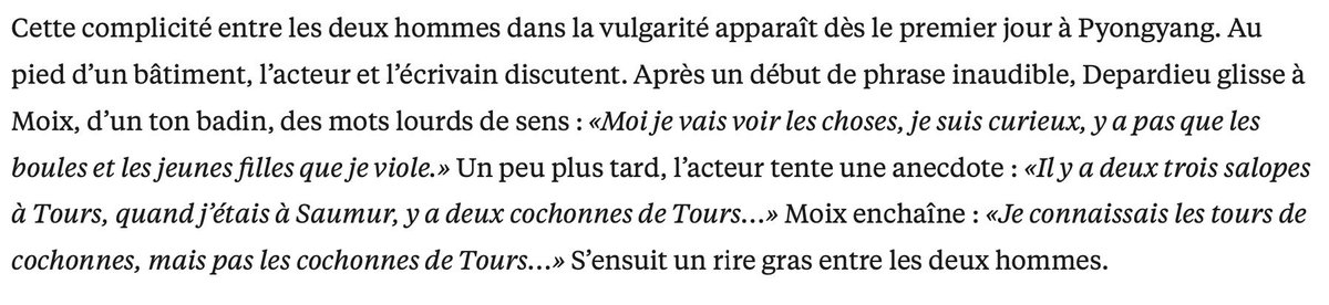Cecile Delarue (@ceciledelarue) on Twitter photo « L’honneur de la France » d’après Emmanuel Macron.
Gérard Depardieu, en représentation en Corée du Nord : « moi je vais voir les choses, je suis curieux, y a pas que les boules et les jeunes filles que je viole »
<a href="/libe/">Libération</a> « L’honneur de la France » d’après Emmanuel Macron.
Gérard Depardieu, en représentation en Corée du Nord : « moi je vais voir les choses, je suis curieux, y a pas que les boules et les jeunes filles que je viole »
<a href="/libe/">Libération</a>