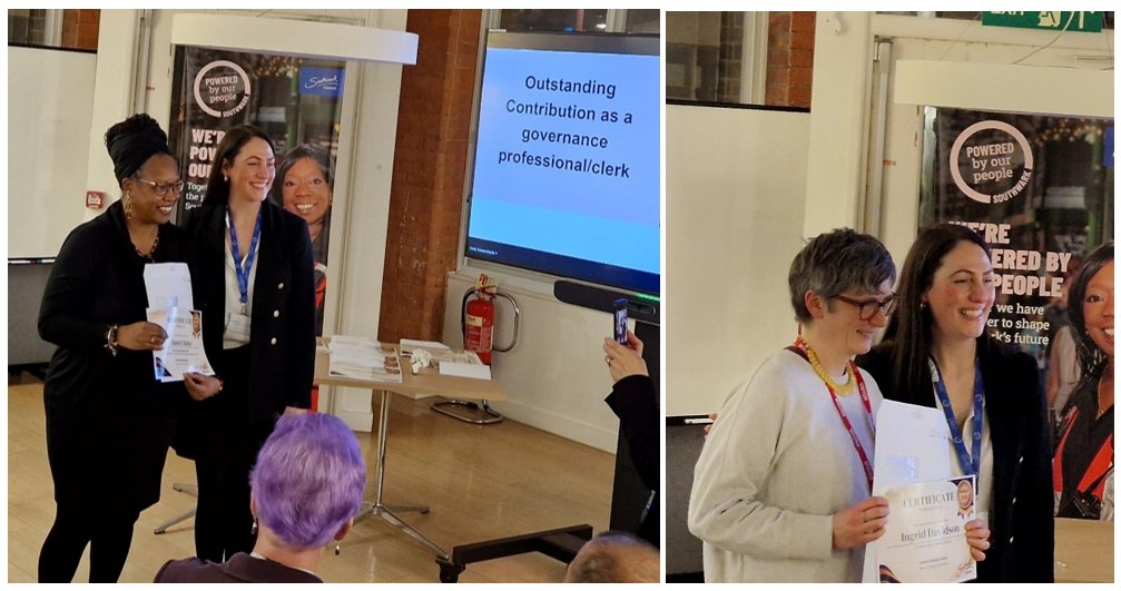 Our clerk Janet received the “outstanding contribution as a governance professional/clerk” award an Ingrid won the award for “longstanding governor” at the Southwark Governors Awards. A huge congratulations and thanks to them both!