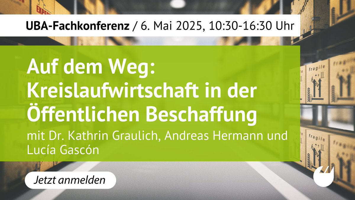 Jetzt anmelden zum Fachworkshop „Auf dem Weg: Kreislaufwirtschaft in der Öffentlichen Beschaffung“ am 6. Mai 2025 im <a href="/Umweltbundesamt/">Umweltbundesamt</a> und gemeinsam mit uns &amp; <a href="/ioew/">oew</a> diskutieren, welche Anforderungen und Maßnahmen es für die Umsetzung einer zirkulären Beschaffunng braucht: