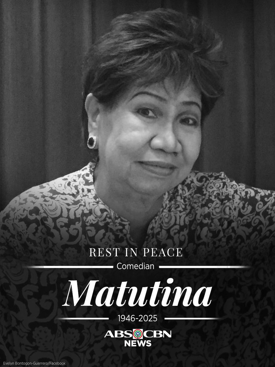 ABSCBNNews's tweet photo. Rest in peace.

Veteran comedian Matutina has passed away, her family confirmed.

Read: https://t.co/34B5xbD026 https://t.co/TBLxIJxXkG