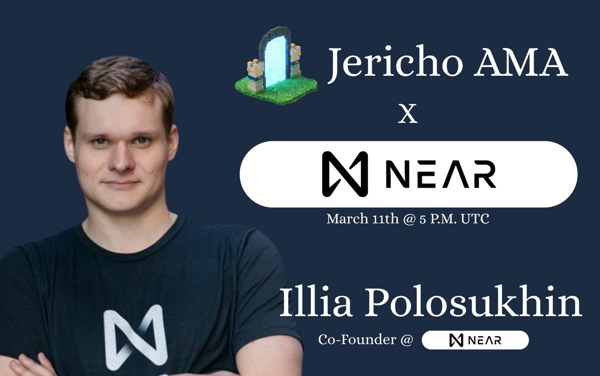 GM Fam!

I know you haven’t heard much from us in the past few weeks, but we’re cooking something for Jericho. 
It will be announced soon. 👀

For now, we have a new AMA planned for March 11th @ 5pm UTC with...
<a href="/ilblackdragon/">Illia (root.near) (🇺🇦, ⋈)</a>, Co-Founder <a href="/NEARProtocol/">NEAR Protocol</a>  🚀