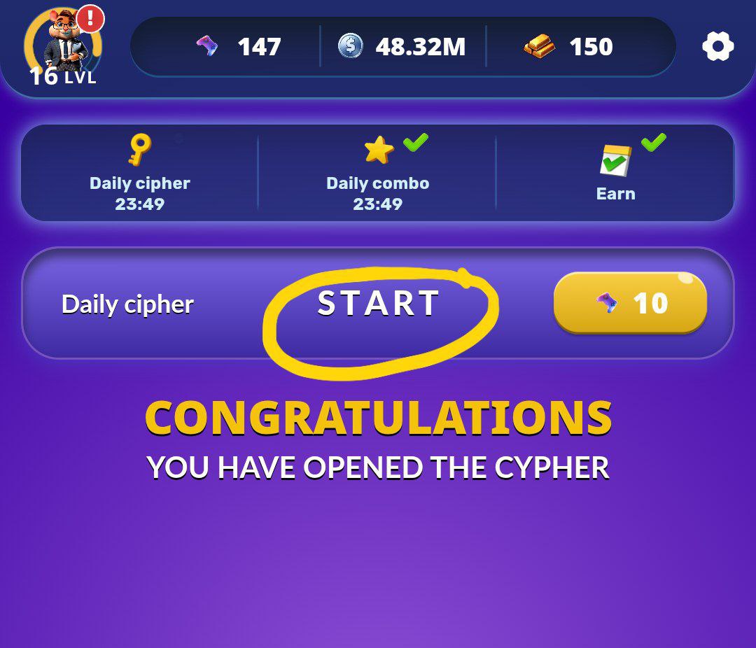 SmCrypto_bro's tweet image. Hamster Kombat Daily Combo &amp;amp; Daily Cipher Code 14 February Today

START
S ⚫ ⚫ ⚫
T ➖
A ⚫➖
R ⚫➖⚫
T ➖
#hamsterkombat #dailycombo #Dailycipher #hamster_kombat #hamsternews