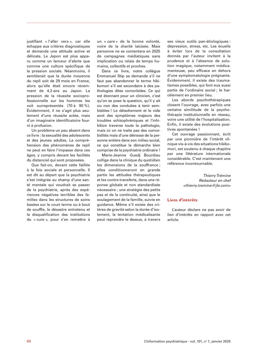 L_InfoPsy's tweet image. 📍 Nous remercions Thierry Trémine pour son analyse approfondie de l’ouvrage « 𝐇𝐢𝐤𝐢𝐤𝐨𝐦𝐨𝐫𝐢. 𝐑𝐞́𝐩𝐚𝐫𝐞𝐫 𝐥’𝐢𝐬𝐨𝐥𝐞𝐦𝐞𝐧𝐭 » .
⏭️ tinyurl.com/2s4et7xp
@SPHtweeter
#hikikomori #retraitsocial #claustration #phobiescolaire #enfermement #isolementsocial