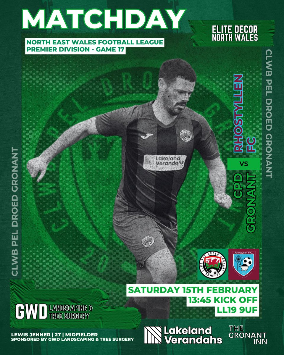 📷 | Tomorrow we welcome Rhostyllen Football Club to Gronant playing fields as we look to build on last weeks performance.
📷 | Club Sponsor: Lakeland Verandahs Ltd | The Gronant Inn | Elite Decor North Wales
📷 | Player Sponsor: GWD Landscaping and Tree Surgery
#CPDGronant📷