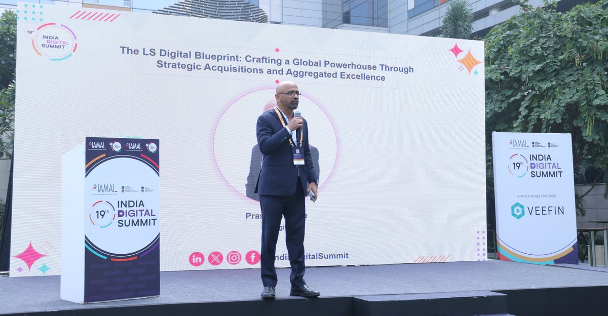 At #IDS25, Mr. Prasad Shejale, Founder &amp; CEO of LS Digital Group, shared the journey behind creating a global digital powerhouse. The session offered valuable insights into scaling businesses in today’s competitive digital landscape. 
#Indiadigitalsummit #DigitalTransformation