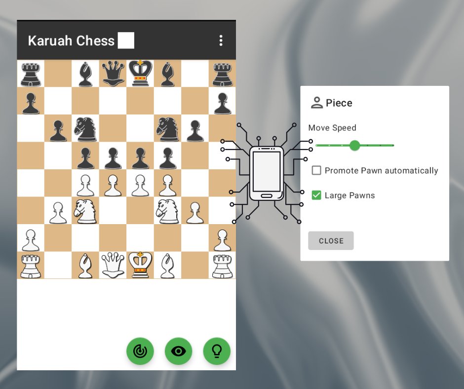 KaruahSoftware's tweet photo. Karuah Chess now has a large pawns option in the piece settings menu. This makes the pawns easier to see on smaller devices. https://t.co/mgqwAJ3tiS