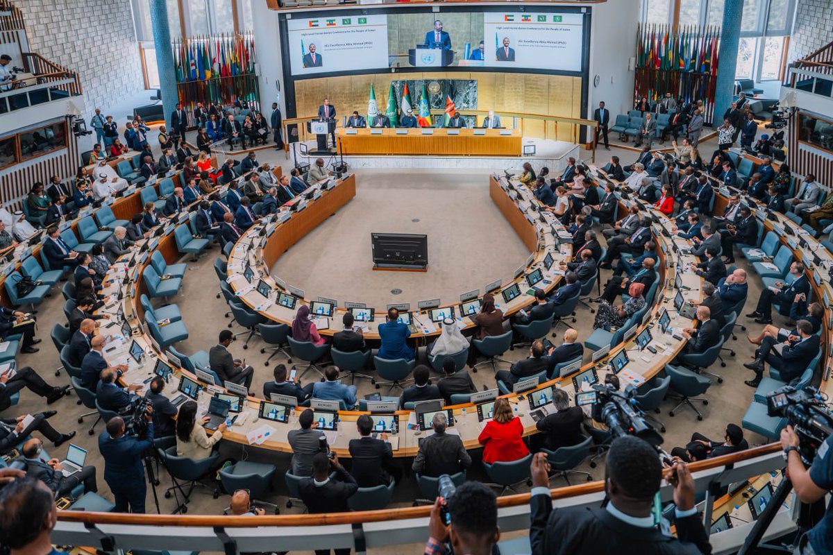 AbiyAhmedAli's tweet photo. Ethiopia is pleased to co-host the High Level Humanitarian Conference for the People of Sudan today together with the #UAE, the #AfricanUnion and #IGAD. As a close neighbour and sister nation, Ethiopia stands in solidarity with the people of Sudan during these challenging times. Our two countries are deeply interdependent, bound by generations of shared struggles, aspirations, and cultural ties.