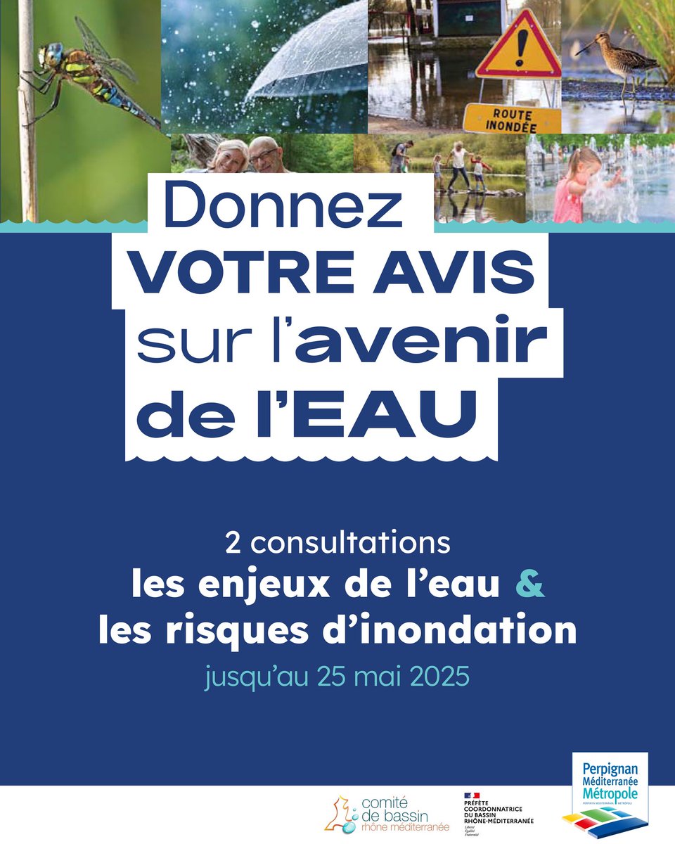 🌊 Donnez votre avis sur l’eau ! 🌊

📅 Vous avez jusqu’au 25 mai 2025 pour participer !
💻 Donnez votre avis ici 👉 rhone-mediterranee.eaufrance.fr/consultations-…

Ensemble, agissons pour une gestion durable de l’eau ! 🌿💙 #eau #consultationcitoyenne #perpignanméditerranée