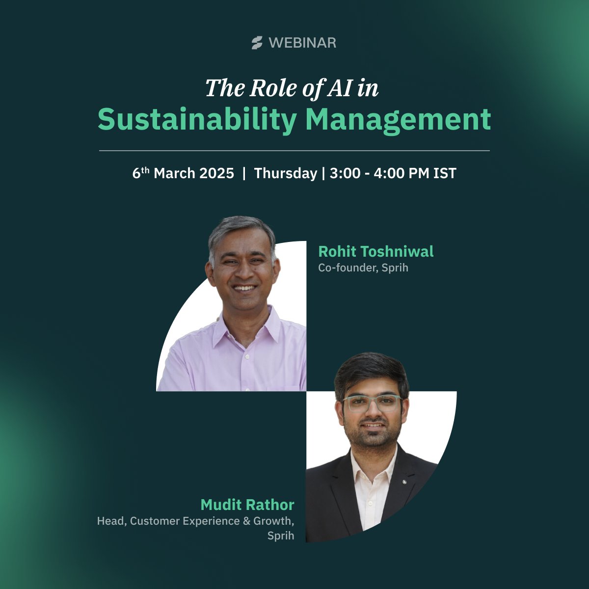 Join us for an exclusive webinar: AI’s Role in Sustainability Management, where experts will talk about how AI is transforming emissions management, automating compliance &amp; predicting risks.  

Register now: sprih.com/webinar-ai-in-… 

#Sustainability #AI #ClimateAction