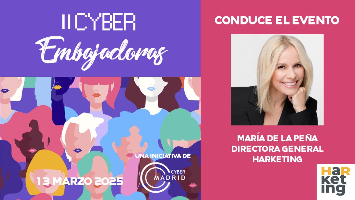 Visibilizamos a las #mujeres que participarán en 𝗖𝗬𝗕𝗘𝗥𝗘𝗠𝗕𝗔𝗝𝗔𝗗𝗢𝗥𝗔𝗦 𝟮𝟬𝟮𝟱
<a href="/mariadlpg/">María de la Peña</a>, Directora de #Talento y Comunicación de  de <a href="/harketing/">harketing</a> ,  escritora y creadora de la metodología Harketing (HR+Marketing, será quien conducirá el evento

linkedin.com/in/mariadelapg…