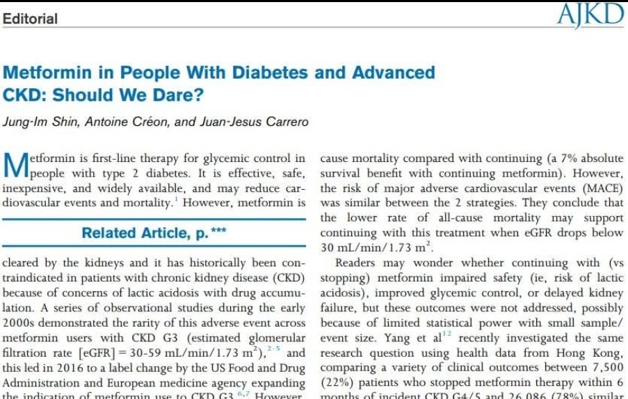 Intissar HADDIYA (@haddiyaintissar) on Twitter photo Many patients with #CKD G4/5 continue #Metformin despite recommendations to the contrary.
- 23% higher risk of death due to stopping metformin (benefits in advanced CKD).
- Metformin in CKD G4/5 is a shared decision.
<a href="/AfricanAFRAN/">African Association of Nephrology (AFRAN)</a> <a href="/ISNkidneycare/">Int Society of Nephrology</a>
DOI: 10.1053/j.ajkd.2024.10.004 Many patients with #CKD G4/5 continue #Metformin despite recommendations to the contrary.
- 23% higher risk of death due to stopping metformin (benefits in advanced CKD).
- Metformin in CKD G4/5 is a shared decision.
<a href="/AfricanAFRAN/">African Association of Nephrology (AFRAN)</a> <a href="/ISNkidneycare/">Int Society of Nephrology</a>
DOI: 10.1053/j.ajkd.2024.10.004