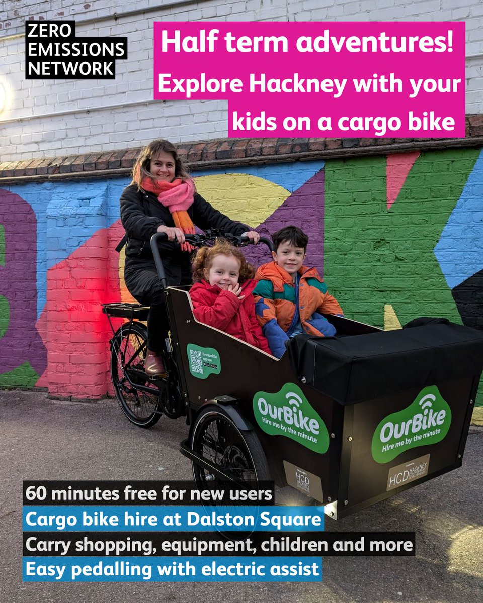 Zero Emissions Network (@zeroemissionsn) on Twitter photo Explore Hackney this #HalfTerm on a cargo bike! Pick up the bike from #Dalston Square. Residents get 60 minutes for free and businesses get 180 mins, when you register on the <a href="/OurBikeUK/">OurBike</a> app.
Thanks to <a href="/hackneycoops/">Hackney Co-operative Developments CIC (HCD)</a> for hosting the bike
<a href="/OloriTijani/">Olori Grace (Cllr)</a> <a href="/ZoeGarbett/">Zoë Garbett</a> Explore Hackney this #HalfTerm on a cargo bike! Pick up the bike from #Dalston Square. Residents get 60 minutes for free and businesses get 180 mins, when you register on the <a href="/OurBikeUK/">OurBike</a> app.
Thanks to <a href="/hackneycoops/">Hackney Co-operative Developments CIC (HCD)</a> for hosting the bike
<a href="/OloriTijani/">Olori Grace (Cllr)</a> <a href="/ZoeGarbett/">Zoë Garbett</a>