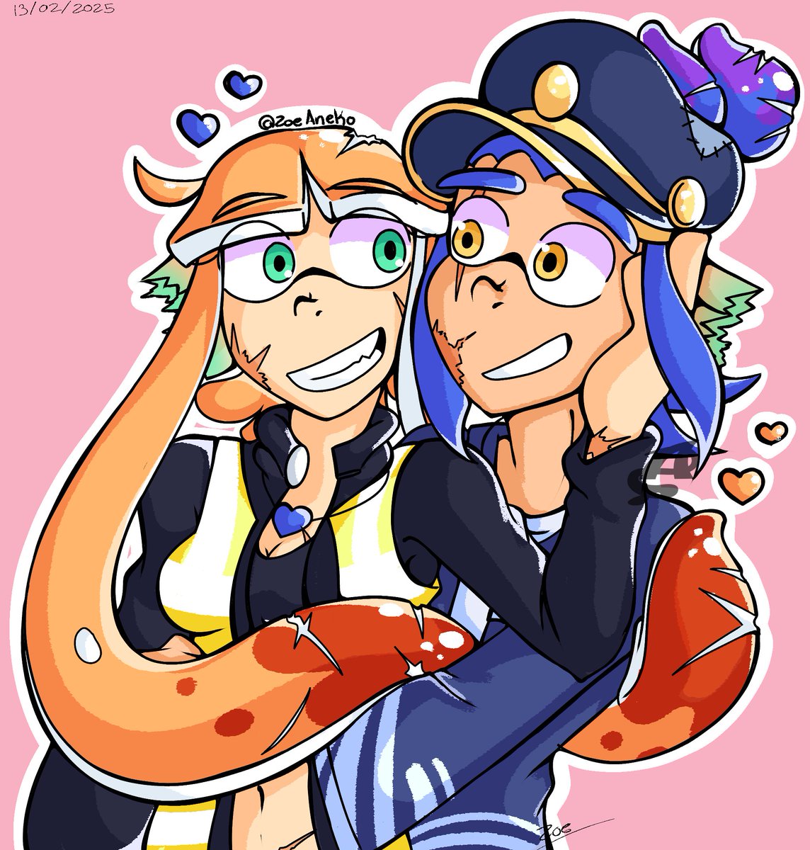ZoeAneko's tweet image. Happy Valentine's day✨

There! My favorite couple of oc's: My agents 3!!
Yeah, I didn't sleep drawing this 🏃‍♀️

Losquierounchingoagentes3
#Splatoon #agent3 #Splatoonart