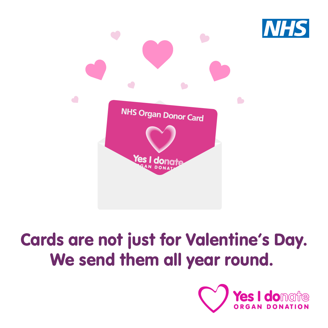 Happy #ValentinesDay!

We send cards all year round - and they could help to save lives one day 💗

#OrganDonation #SaveLives #NHS