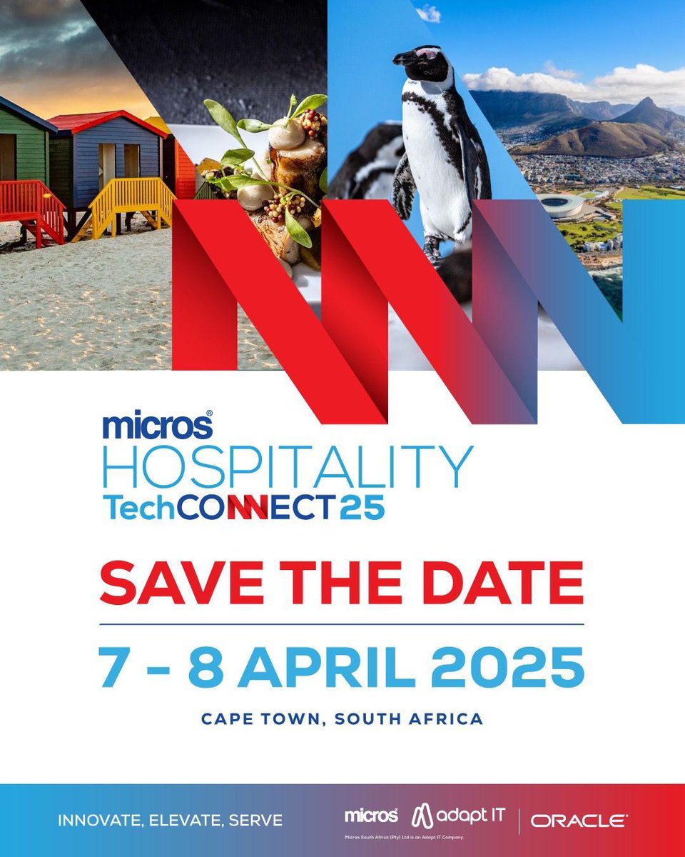 sa_micros's tweet image. Join us at Micros Hospitality Tech Connect 2025 for 2 days of insights, innovation, and networking with restaurateurs, hoteliers, and tech partners. Save the date more info coming soon!

#Microshospitalitytechconnect25 #Microssouthafrica #OperaCloud #Simphony #CapeTown #AdaptIT