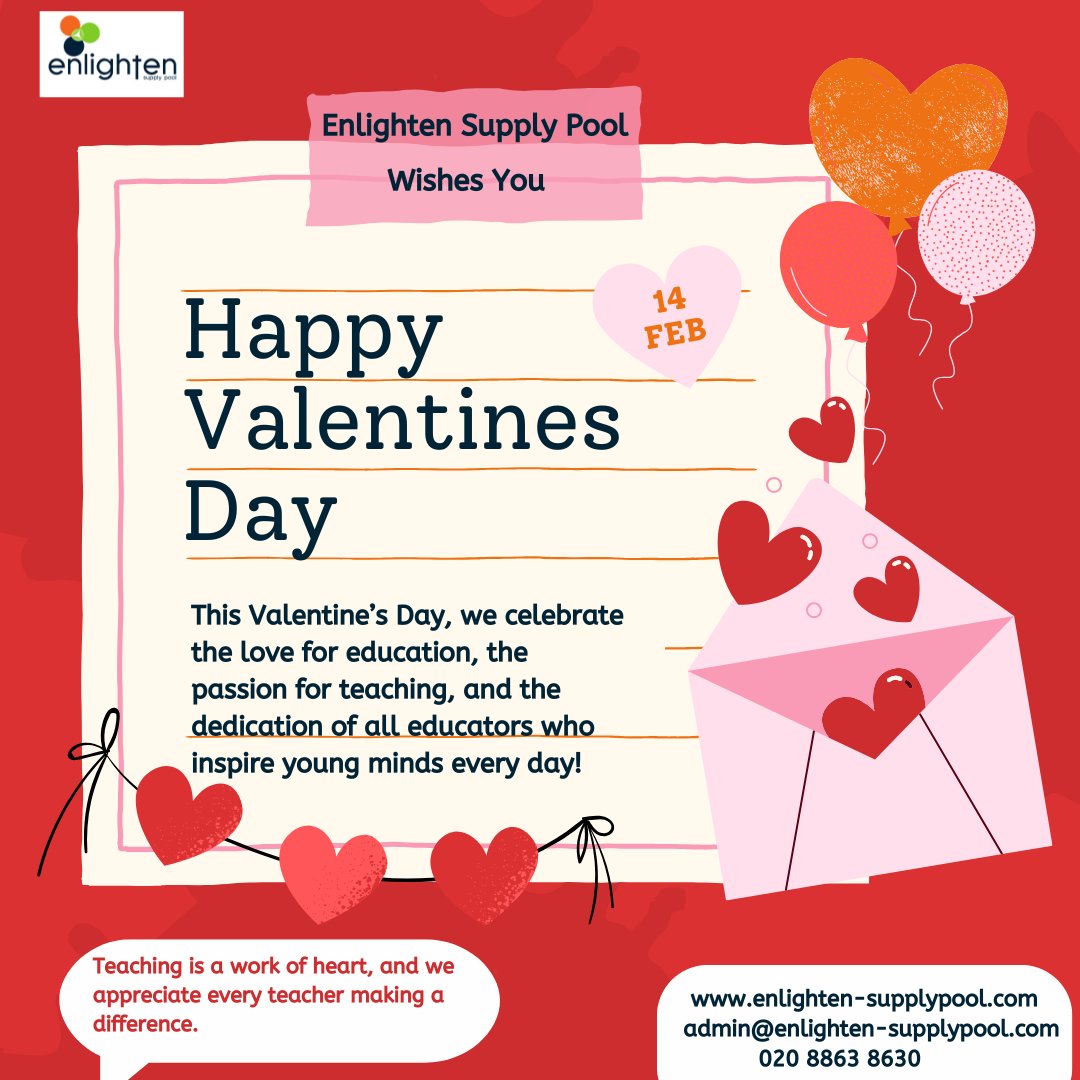 EnlightenPool's tweet image. Happy Valentine’s Day from Enlighten Supply Pool!

This Valentine’s Day, we celebrate the love for education, the passion for teaching, and the dedication of all educators who inspire young minds every day!

#ValentinesDay #LoveForTeaching #EducationMatters #EnlightenSupplyPool