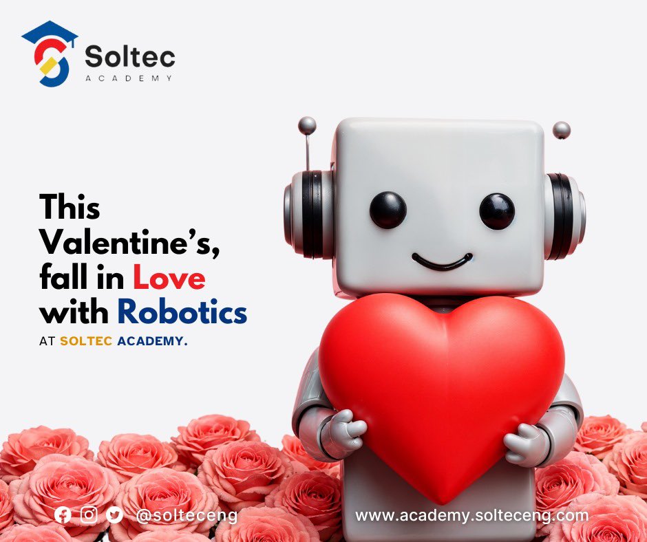 solteceng's tweet image. While some are giving flowers this Valentine&apos;s Day, we’re helping future engineers build something even greater! 

Join us at Soltec Academy let’s design, build, and program intelligent machines.
#soltecacademy #robotics #TechSkills #valentinesday #engineering #machinelearning