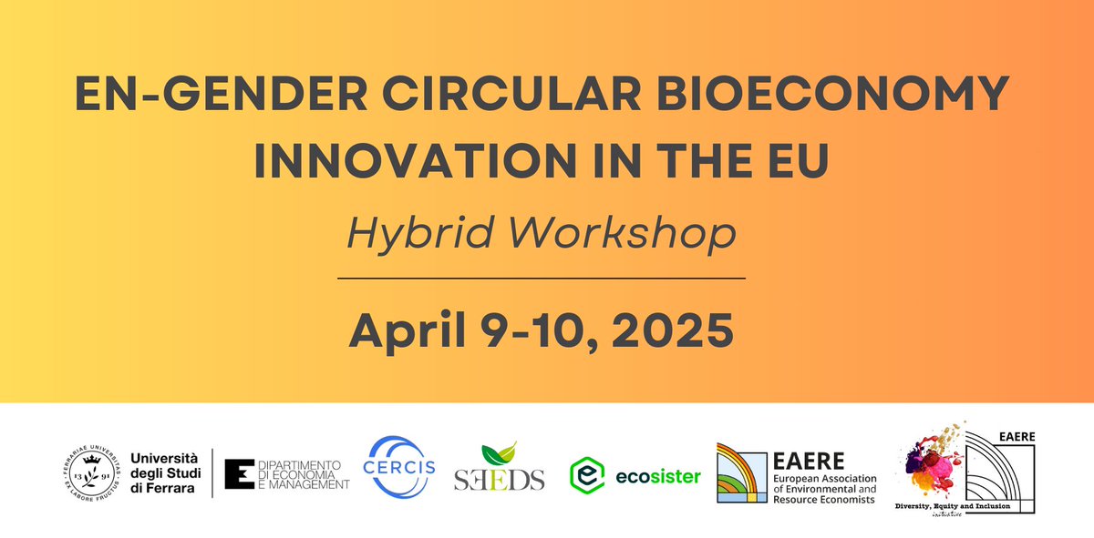 EAERE (@eaere_envecon) on Twitter photo ๐ฃDEADLINE EXTENDED
๐Submit your abstract to join the workshop โEn-Gender Circular Bioeconomy Innovation in the EUโ by ๐
๐๐๐ซ๐ฎ๐๐ซ๐ฒ ๐๐, ๐๐๐๐
๐Santa Lucia Auditorium, via L. Ariosto 35, University of Ferrara & online
๐eaere.org/events/other-eโฆ ๐ฃDEADLINE EXTENDED
๐Submit your abstract to join the workshop โEn-Gender Circular Bioeconomy Innovation in the EUโ by ๐
๐๐๐ซ๐ฎ๐๐ซ๐ฒ ๐๐, ๐๐๐๐
๐Santa Lucia Auditorium, via L. Ariosto 35, University of Ferrara & online
๐eaere.org/events/other-eโฆ