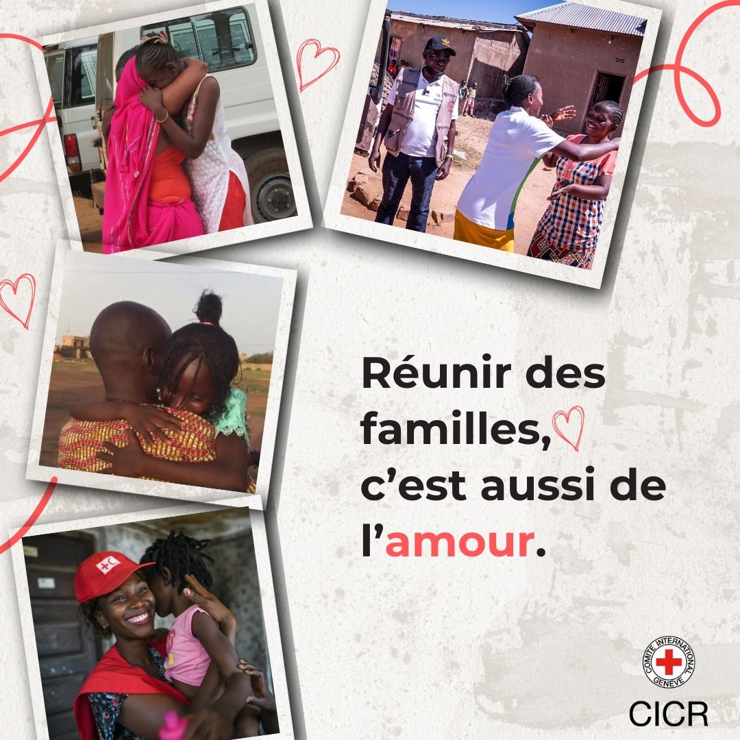 CICR_Afrique's tweet photo. Chaque année, le CICR retrouve des membres de familles dispersées, rétablit le contact, réunit des milliers de personnes séparées ou disparues lors d'un conflit armé, de situations de violence, de catastrophes naturelles ou sur le chemin de la migration.

C'est de l'amour.❤️ https://t.co/16epEAwXFH