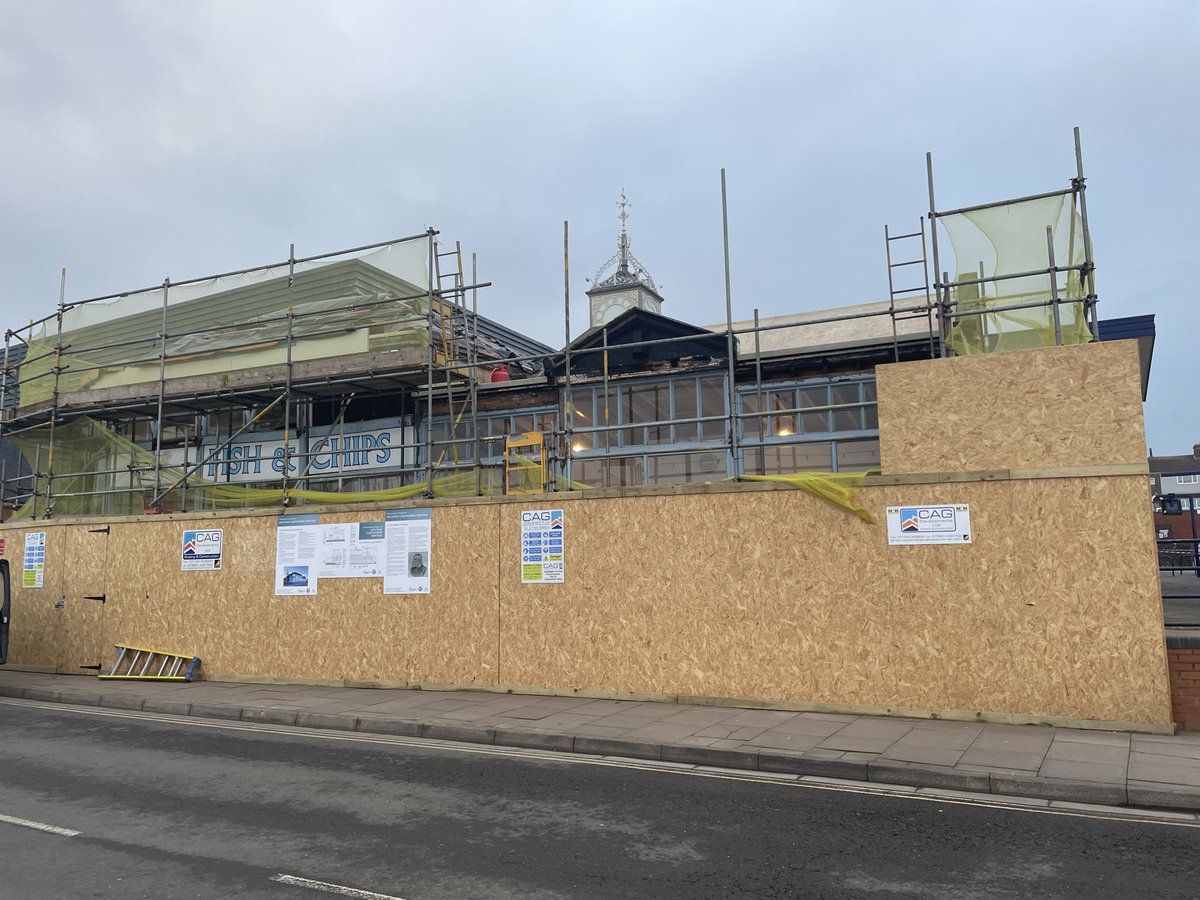 RailwayHeritage's tweet photo. I was in Cleethorpes earlier this week to see progress in restoring the Mermaid Fish &amp; Chip Restaurant - the former first class waiting room of the station. Great progress being made by the team including revealing the original roof hidden under a false ceiling. https://t.co/wlDAjapfh8
