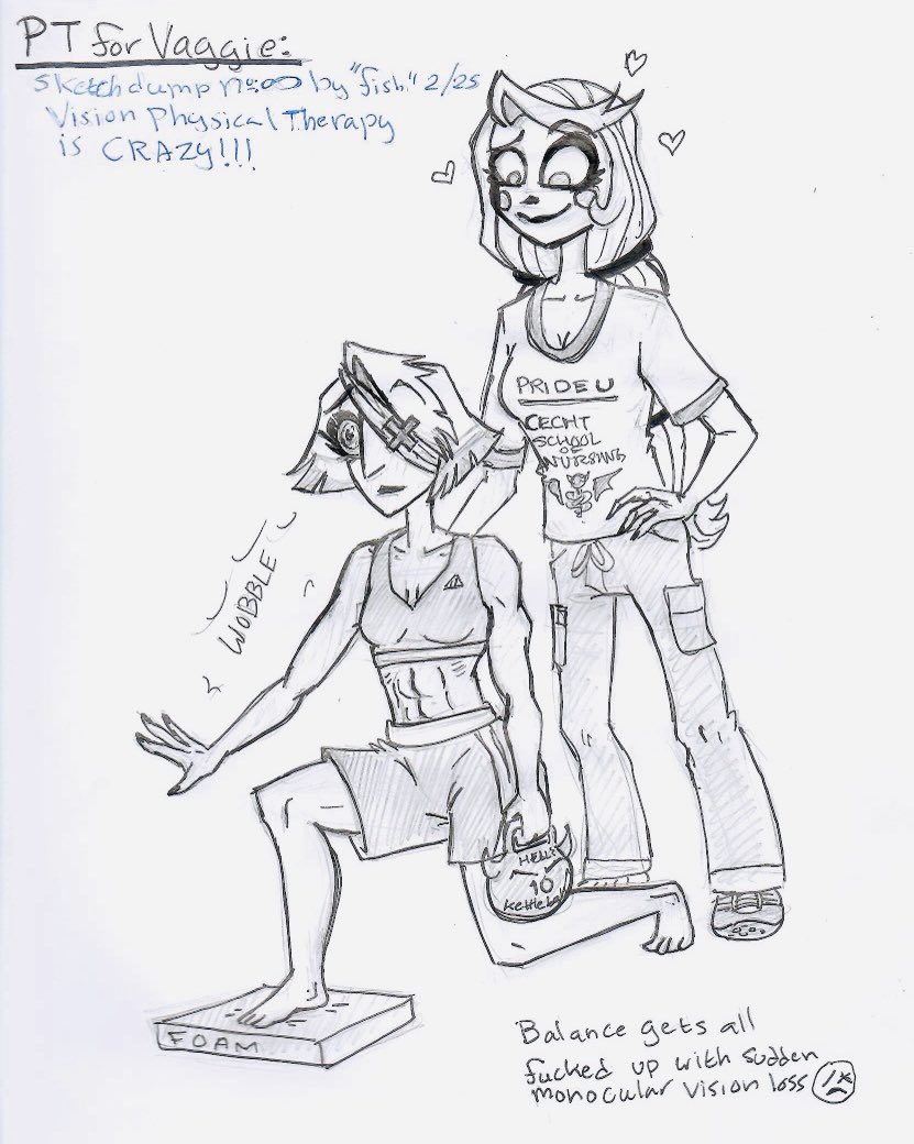 deez_ketz's tweet photo. Mini #ValentinesDay sketch inspired by @Zo_Morningstar
#Vaggie needed #therapy after her fall😞
#Chaggie #HazbinHotel #VaggieHazbinHotel #CharlieMorningstar #PhysicalTherapy #PT #Physiotherapy #HomeExerciseProgram #HEP #MonocularVision #Balance #Equilibrium @VivziePop https://t.co/mfsIQAlfIE