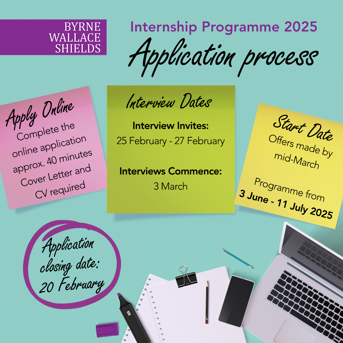Byrne Wallace Shields LLP is now accepting applications for our Internship Programme with opportunities in our Dublin and Galway offices. Closing date for application is Thursday, 20 February. Visit our website for more details and to apply – byrnewallace.com/careers/intern…