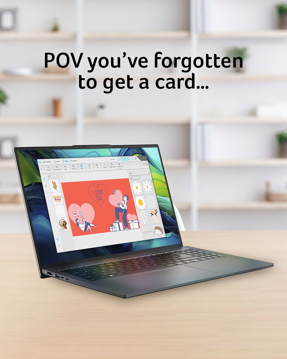 Acer's tweet image. Forgot Valentine’s Day? 😬 Create a last-minute card with Acer LiveArt™ 2.0 on the Acer Swift Go 14!

✨ Remove backgrounds instantly

🎨 Add custom AI stickers

🛠️ Easy-to-use tools

We’ve got your back (and your card). ❤️ Try it now! #AcerSwiftGo acer.link/3E925qc