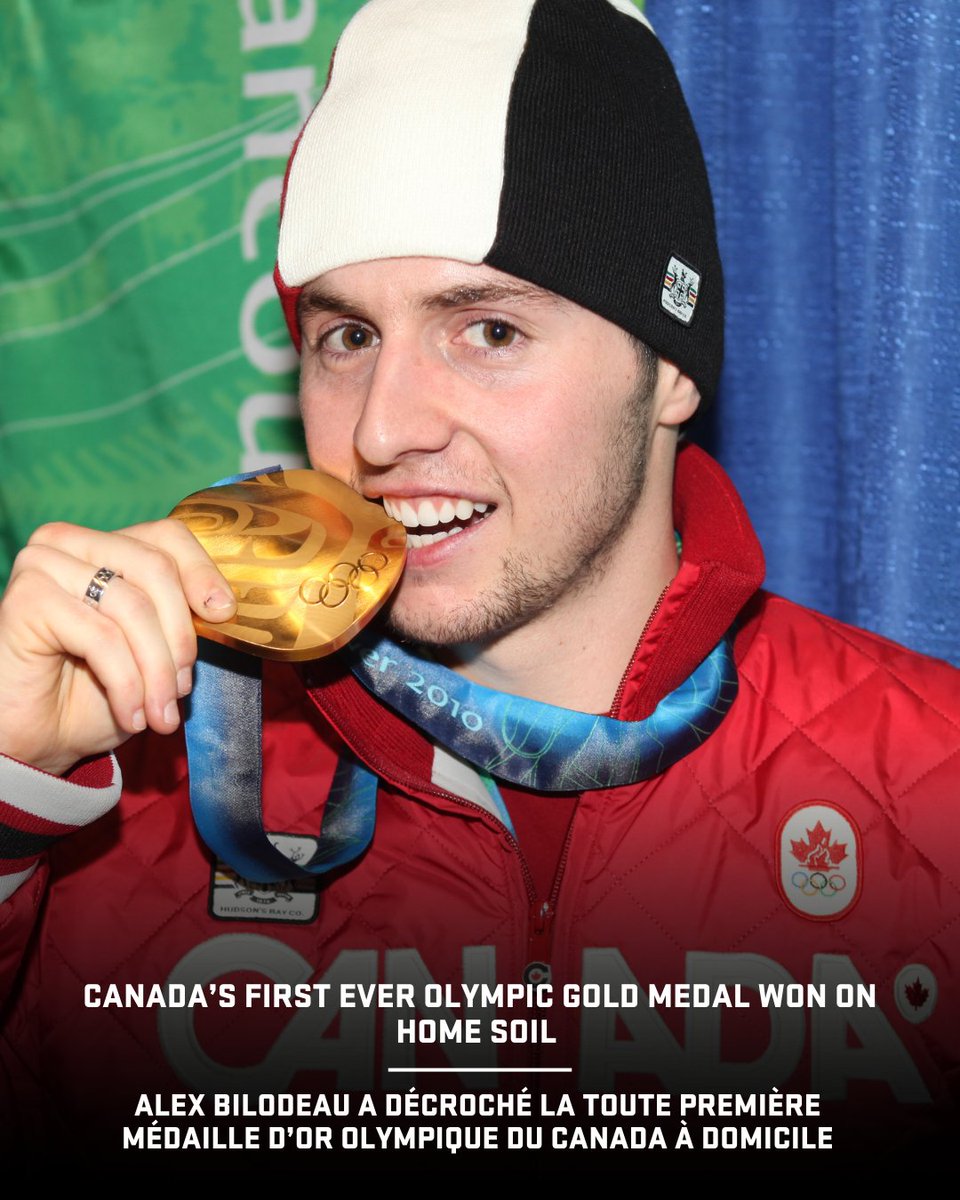 TeamCanada's tweet photo. #OnThisDay 15 years ago, Alex Bilodeau made history when he won men's moguls gold at Vancouver 2010. He was the first Team Canada athlete to ever win an Olympic gold medal on home soil. 🥇🇨🇦 https://t.co/zdSfnfIBCW