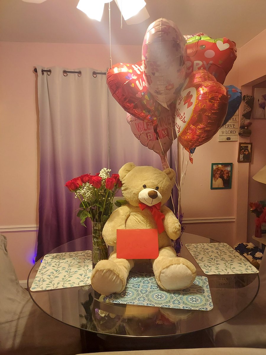 afavorite7's tweet image. My wife's post
I just woke up and walked to the kitchen and saw these beautiful flowers ( my favorite color), a cute huge 🎈 teddy
I truly Love you to life and Happy Valentines Day sweetheart 💗
Love your Wifee
MrsNeicypoo Thornton
😘😘😘