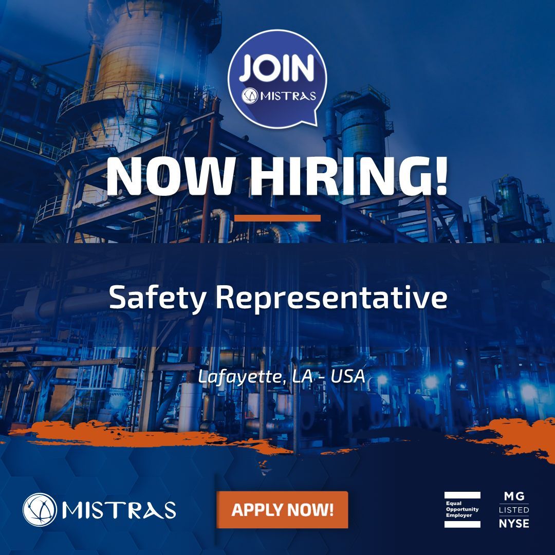 bit.ly/3CONKPo - MISTRAS Group (NYSE:MG) is searching for a Safety Representative based in Lafayette, LA – USA. Don’t wait, apply now!

#TIC #Testing #Inspection #Certification #Hiring