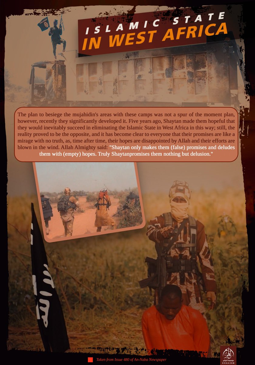TracTerrorism's tweet photo. This al-#Azaim Media poster, titled “#IslamicState in West Africa”, serves as a direct response to military operations against #ISWA, portraying government offensives as futile. #Propaganda #Jihadist
Read more: https://t.co/skU4JnpKAD https://t.co/xRt951f4jg