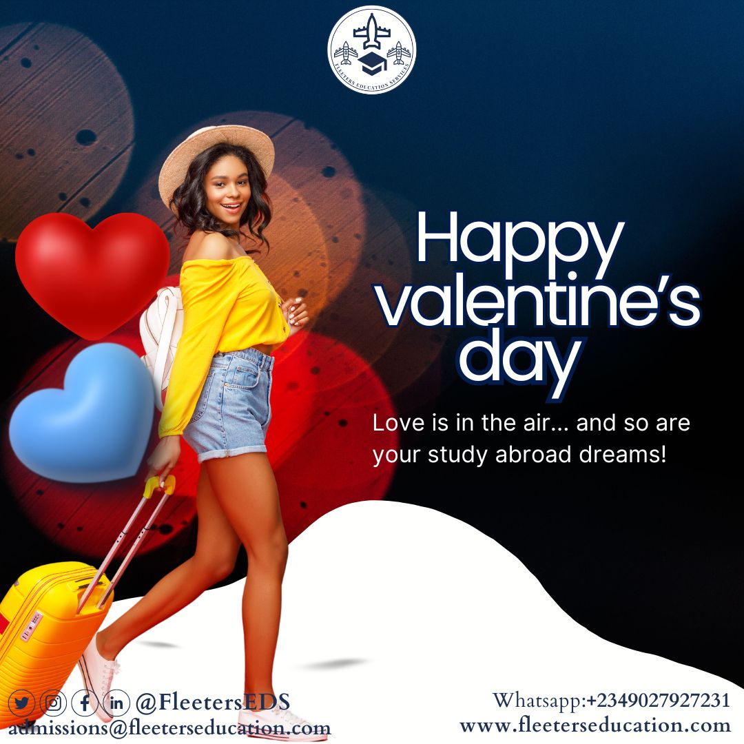 FleetersEDS's tweet photo. This Valentine’s, give yourself the gift of a brighter future!  Studying abroad is more than just a dream, it’s a journey to new opportunities, experiences, and success. 
We can make your transition seamless, send a DM today.

#Studyabroad #inteenationalstudent
 #Fleeterseds https://t.co/w2k2S1WqHe