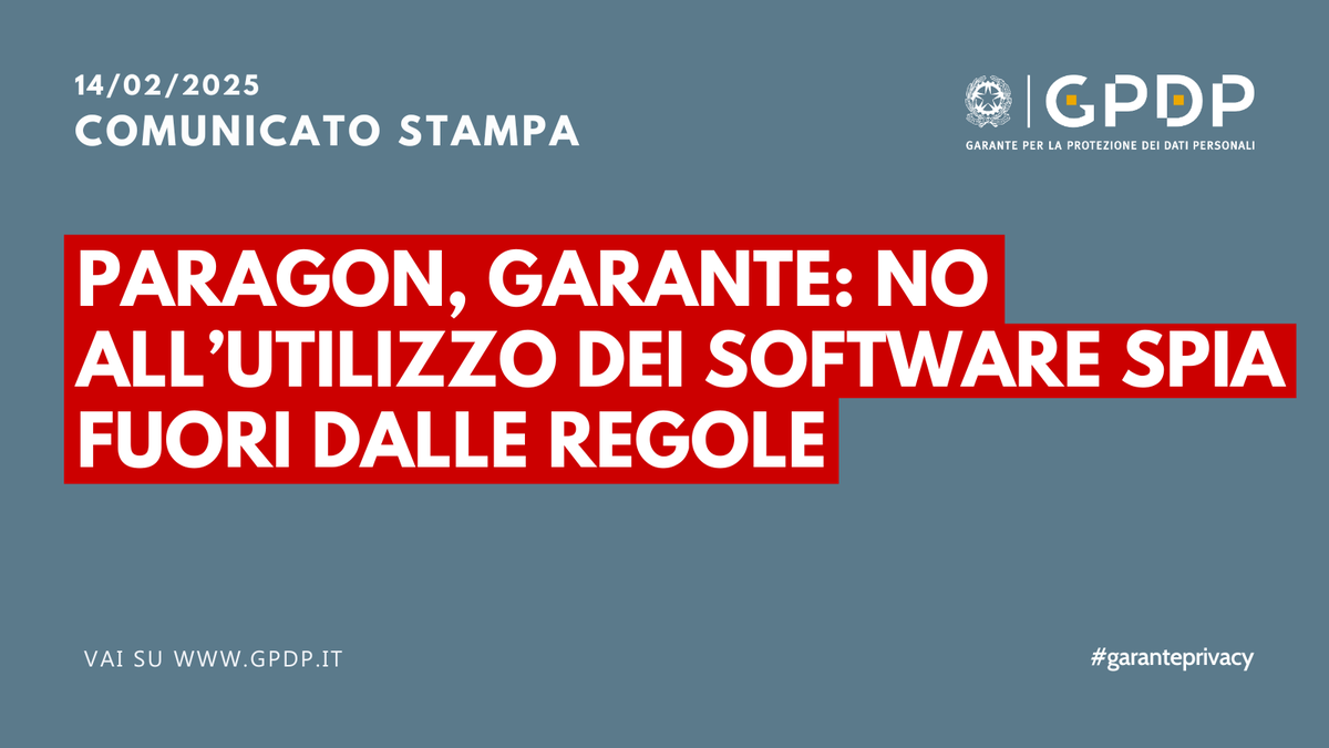 #GarantePrivacy #spyware Le intercettazioni di comunicazioni elettroniche che non rientrano nelle finalità di sicurezza della Repubblica e di prevenzione, indagine, accertamento e perseguimento di reati, devono rispettare la normativa di protezione dati gpdp.it/web/guest/home…