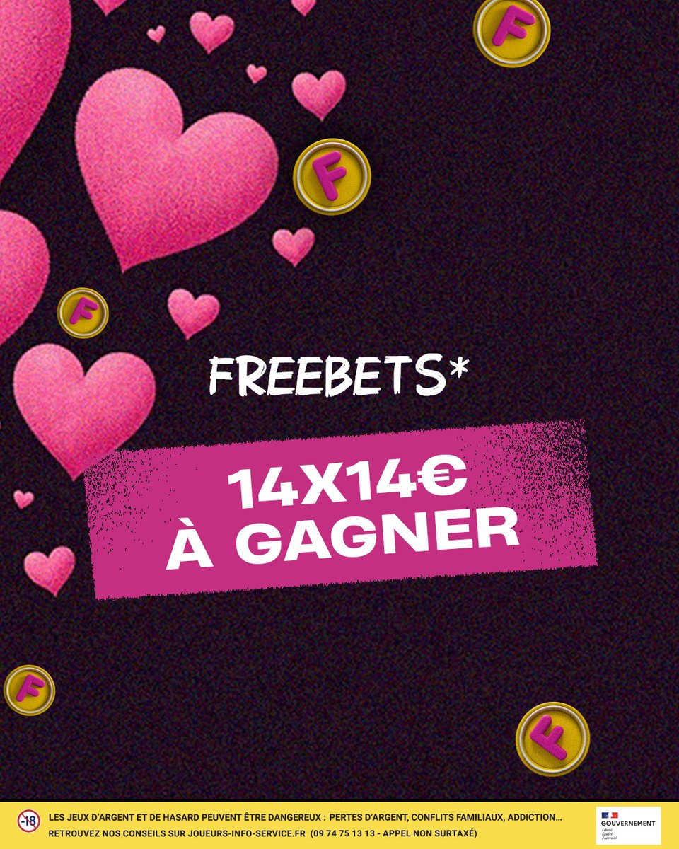 Quoi de mieux que des freebets* pour célébrer la Saint-Valentin ? 💘

RT 🔄 + Donne ton pseudo en commentaire 👇