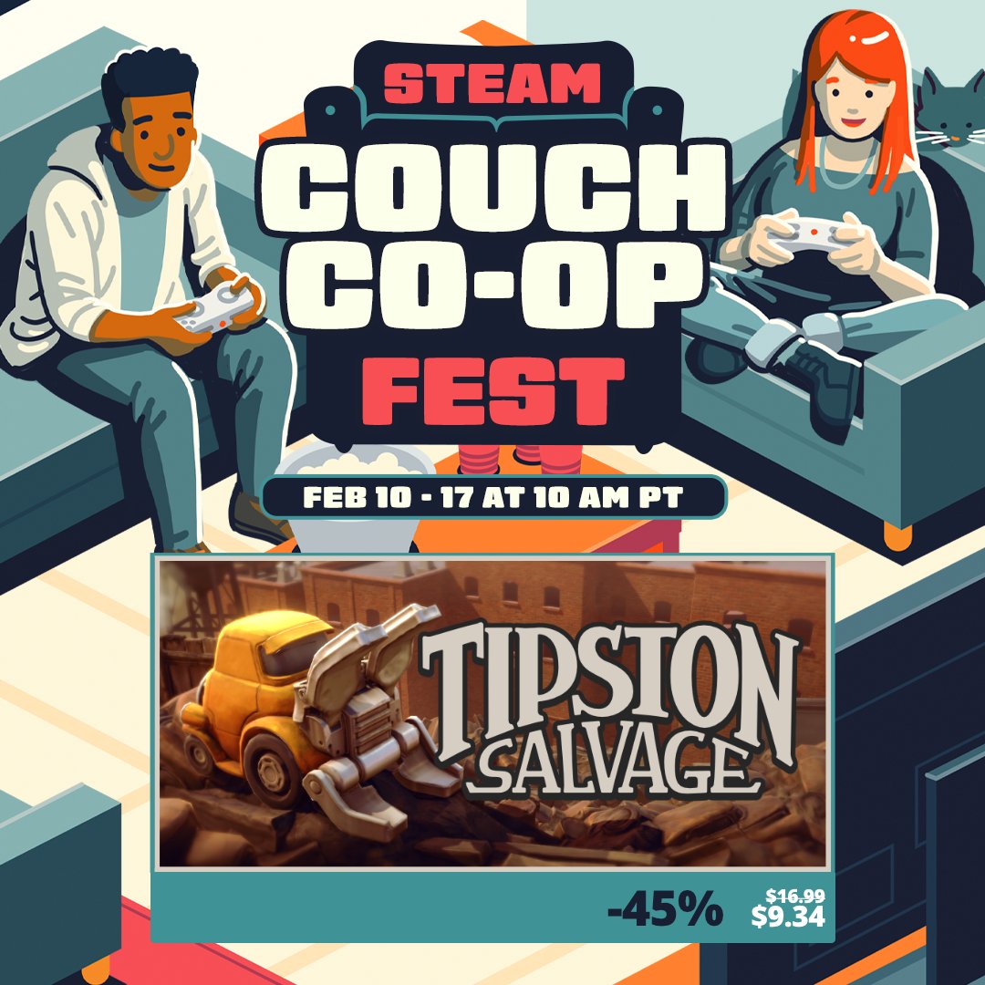 My game Tipston Salvage is part of Steam's Couch Co-op Fest with a 45% discount!
👉store.steampowered.com/app/1358790/Ti…

#indiegame