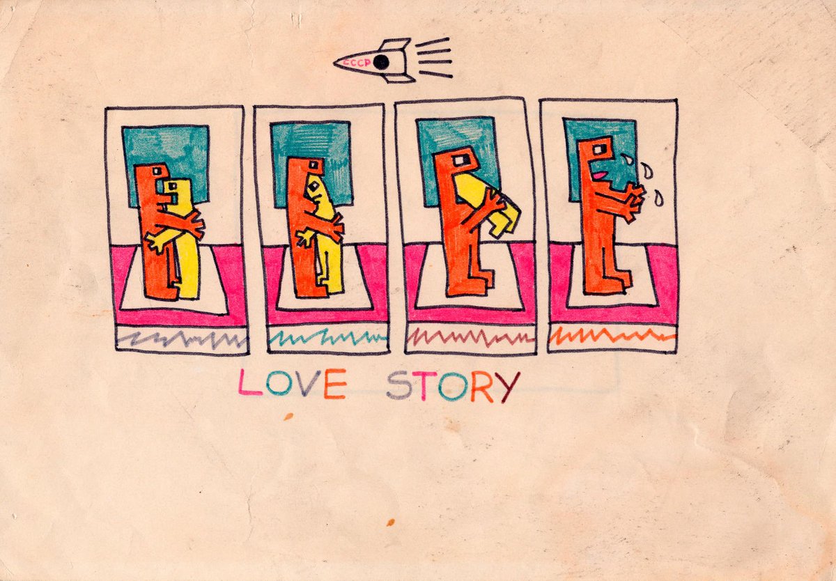 sovietvisuals's tweet photo. Love story. Artwork by Soviet rockstar Viktor Tsoi, USSR, 1980s https://t.co/OBdCSnaHe9