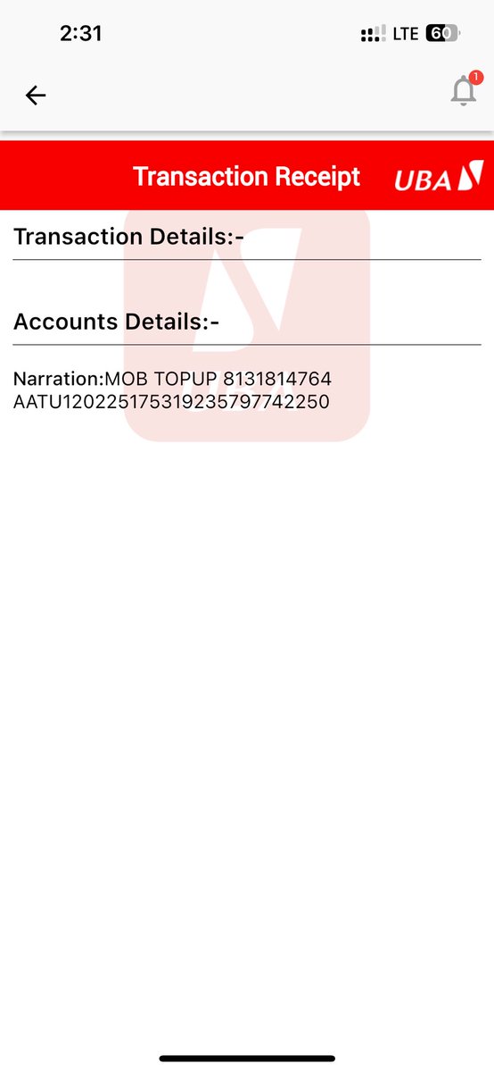 I'm yet to get airtime for this debit. <a href="/MTNNG/">MTN Nigeria</a> <a href="/UBAGroup/">UBA Group</a> <a href="/MTNNG/">MTN Nigeria</a> since Wed Feb 12, 2025 .