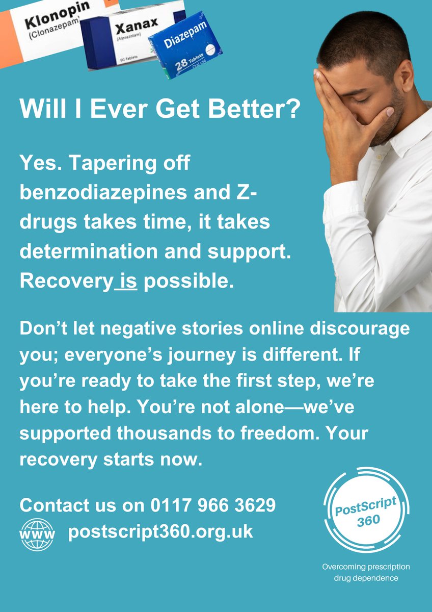 postscript360's tweet image. The most common question we hear from first-time contacts is, "Will I ever get better?" YES you will.
#benzos #xanax #diazepam #zopiclone #painkillers
