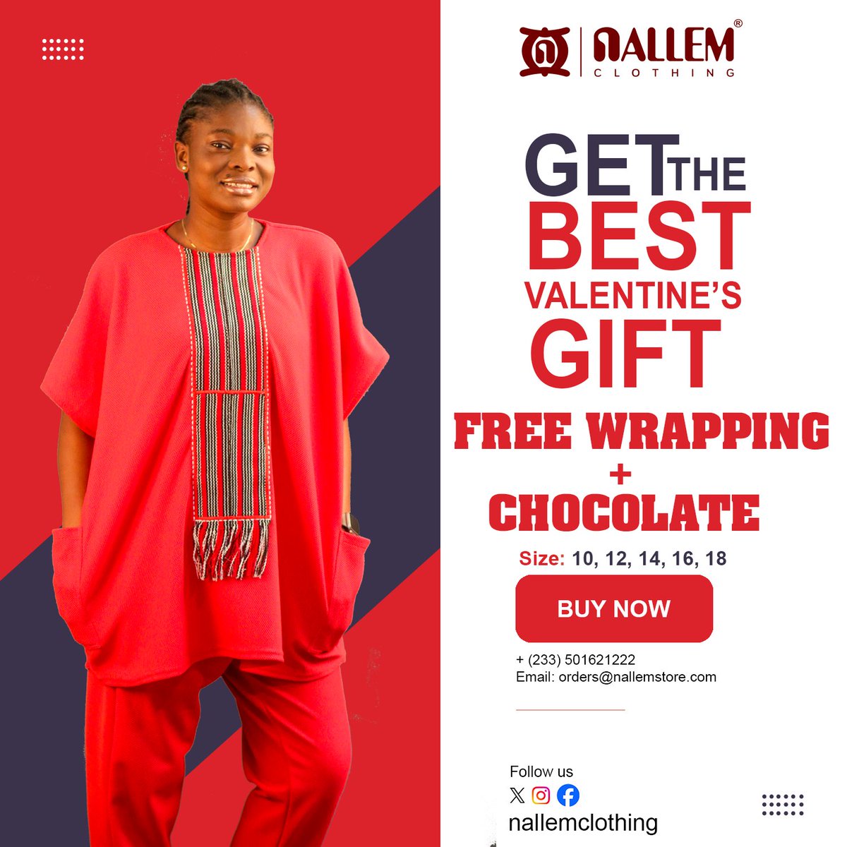 NallemClothing's tweet photo. Happy Val's Day!
Celebrate love in style with Nallem Clothing! 
Whether you're surprising your special someone or treating yourself, our outfits make the perfect gift. 
Shop now and Get Free Wrapping And a Chocolate
📞0501621222/ 0209978089
#ValentinesDay  #LoveInStyle #Nallem https://t.co/RNb4KGzxXS