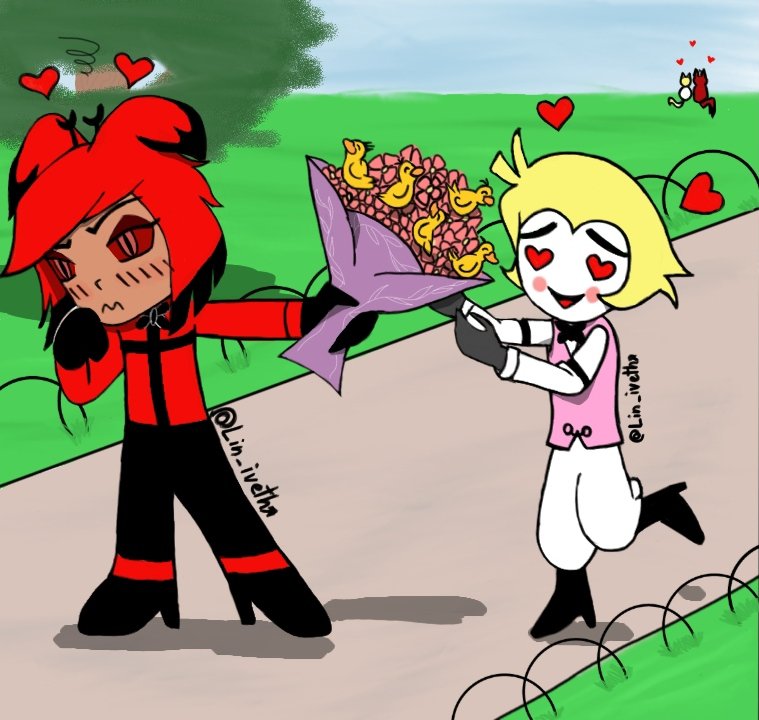 A little something I wanted to do for these dates, it's not much but it's with affection 💖 💖 
Happy Valentine's Day!

Algo poco que quise hacer para estas fechas, no es mucho pero es con cariño 💖💖
Feliz San Valentin!

#radioapple
#appleradio 
#HazbinHotelFanart 
#alastorxluci