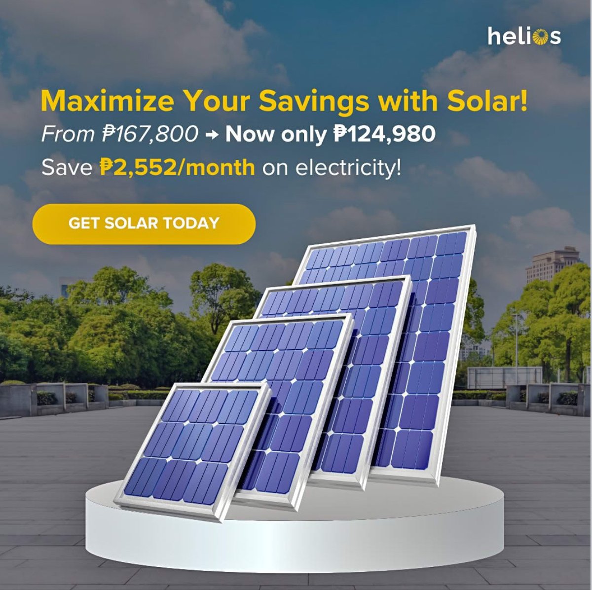 heliosphl's tweet photo. 💡 Solar just got cheaper!
Get 4 panels for only ₱124,980 (from ₱167,800) and save ₱2,552/month on your electricity bill!

Make the switch today with Helios! https://t.co/gbcEPoVxTW