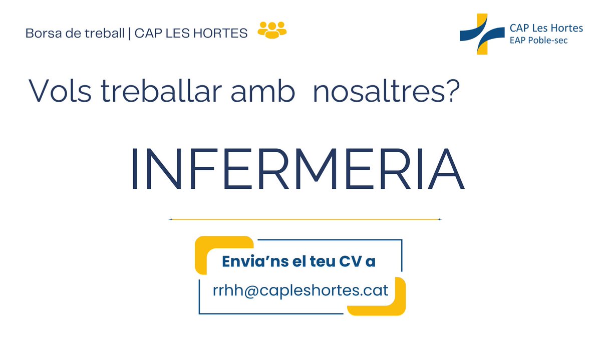 ๐๐๐ฃ ๐๐ฒ๐ ๐๐ผ๐ฟ๐๐ฒ๐ (@capleshortes) on Twitter photo ๐จOFERTA LABORAL
- Infermeria
- Cobrir baixa temporal de 6 mesos, a partir de marรง 2025
- Conveni SISCAT
๐ฉSi estร s interessat/a envia el teu CV a rrhh@capleshortes.cat
<a href="/ACEBAautogestio/">ACEBA</a> <a href="/COIBarcelona/">Colยทlegi d'Infermeres i Infermers de BCN (COIB)</a> ๐จOFERTA LABORAL
- Infermeria
- Cobrir baixa temporal de 6 mesos, a partir de marรง 2025
- Conveni SISCAT
๐ฉSi estร s interessat/a envia el teu CV a rrhh@capleshortes.cat
<a href="/ACEBAautogestio/">ACEBA</a> <a href="/COIBarcelona/">Colยทlegi d'Infermeres i Infermers de BCN (COIB)</a>