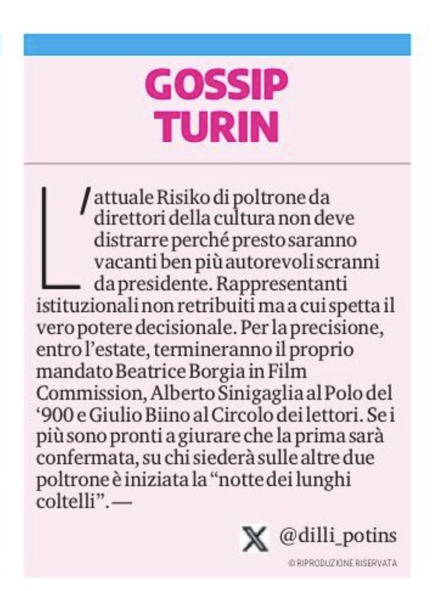 direttori cercasi? Non solo. #gossipturin è in edicola per tutta la settimana con <a href="/LaStampa/">La Stampa</a> <a href="/TorinoSette/">Torino Sette</a>