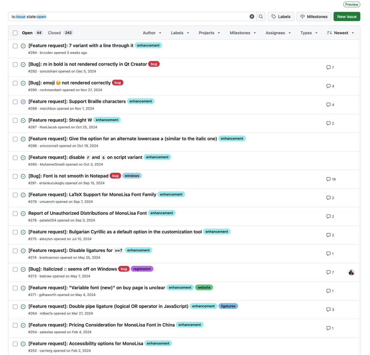 Big shoutout to the folks engaging in our feedback channel.
While we are not able to make everybody happy we absolutely love how you helped us make MonoLisa better with every issue we were able to close 🎖️