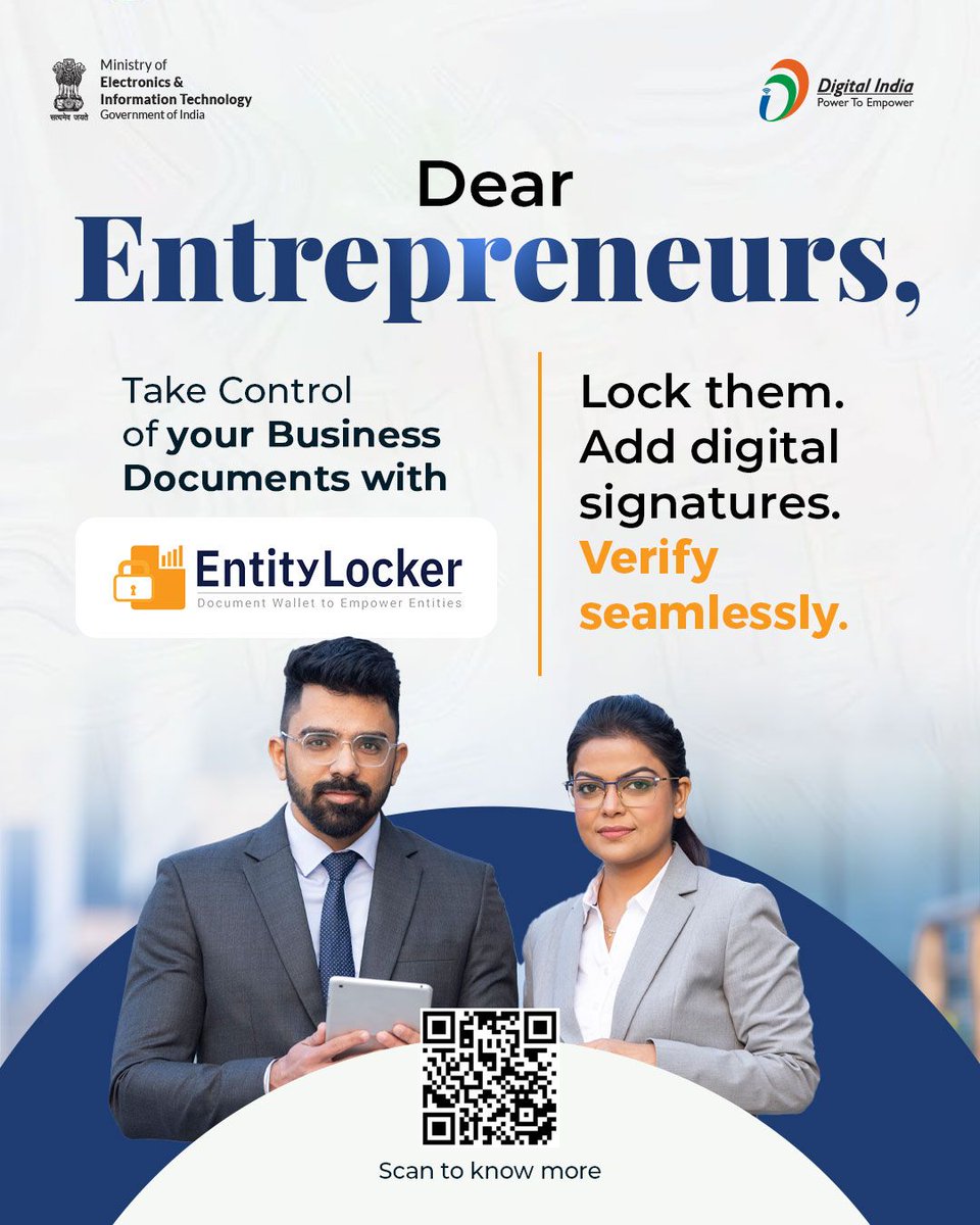 _DigitalIndia's tweet image. Store your important documents in Entity Locker and share them securely with authorized organizations. Go digital, stay secure! 

Click to know more: entity.digilocker.gov.in
#EntityLocker #digitalindia @digilocker_ind