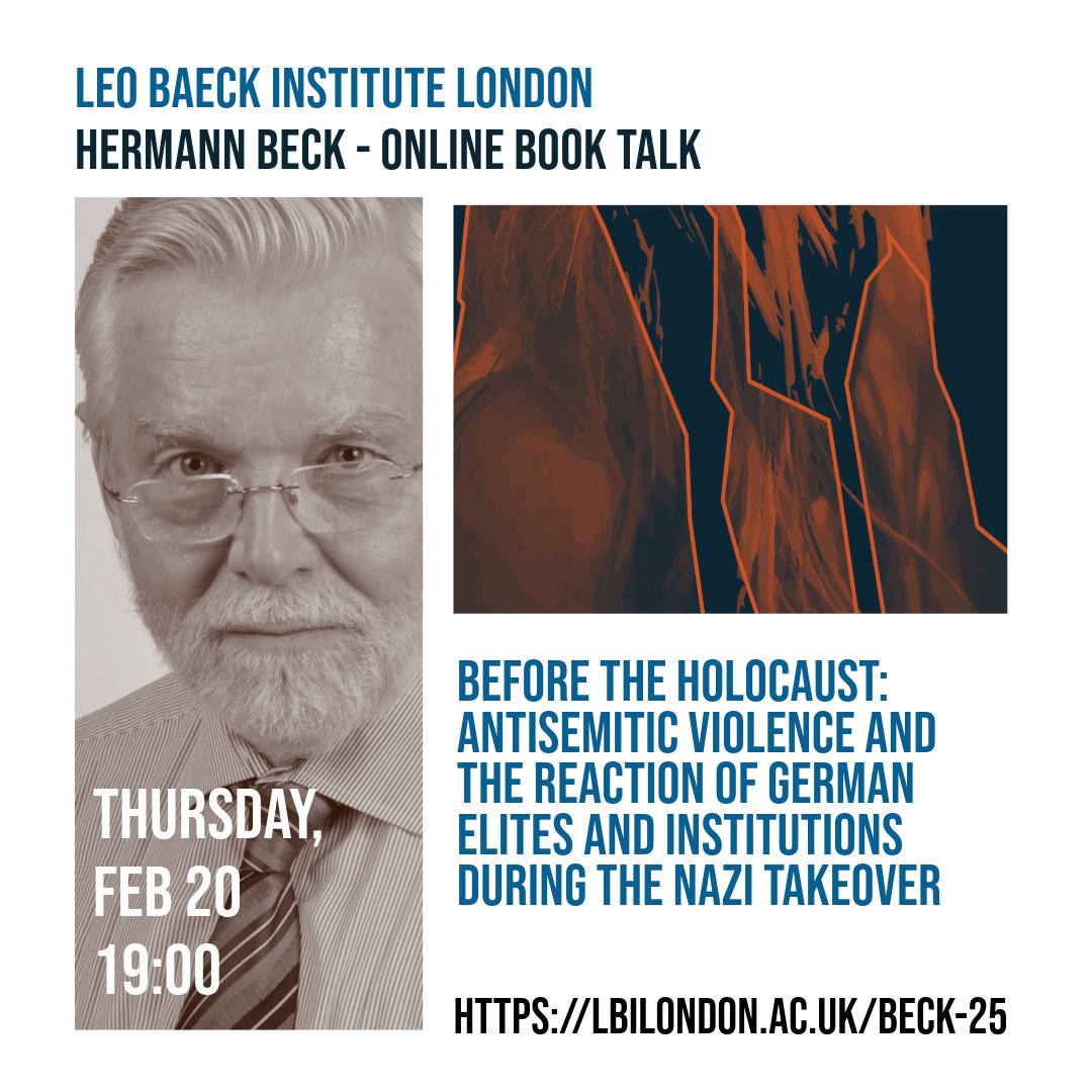 Online Book Talk: Next Thursday!

Prof. Hermann Beck (<a href="/univmiami/">University of Miami</a> ) in conversation with Dr. Toby Simpson (<a href="/wienerlibrary/">The Wiener Holocaust Library</a> )

“Before the Holocaust: Antisemitic Violence and the Reaction of German Elites and Institutions during the Nazi Takeover”

Book now: lbilondon.ac.uk/beck-25